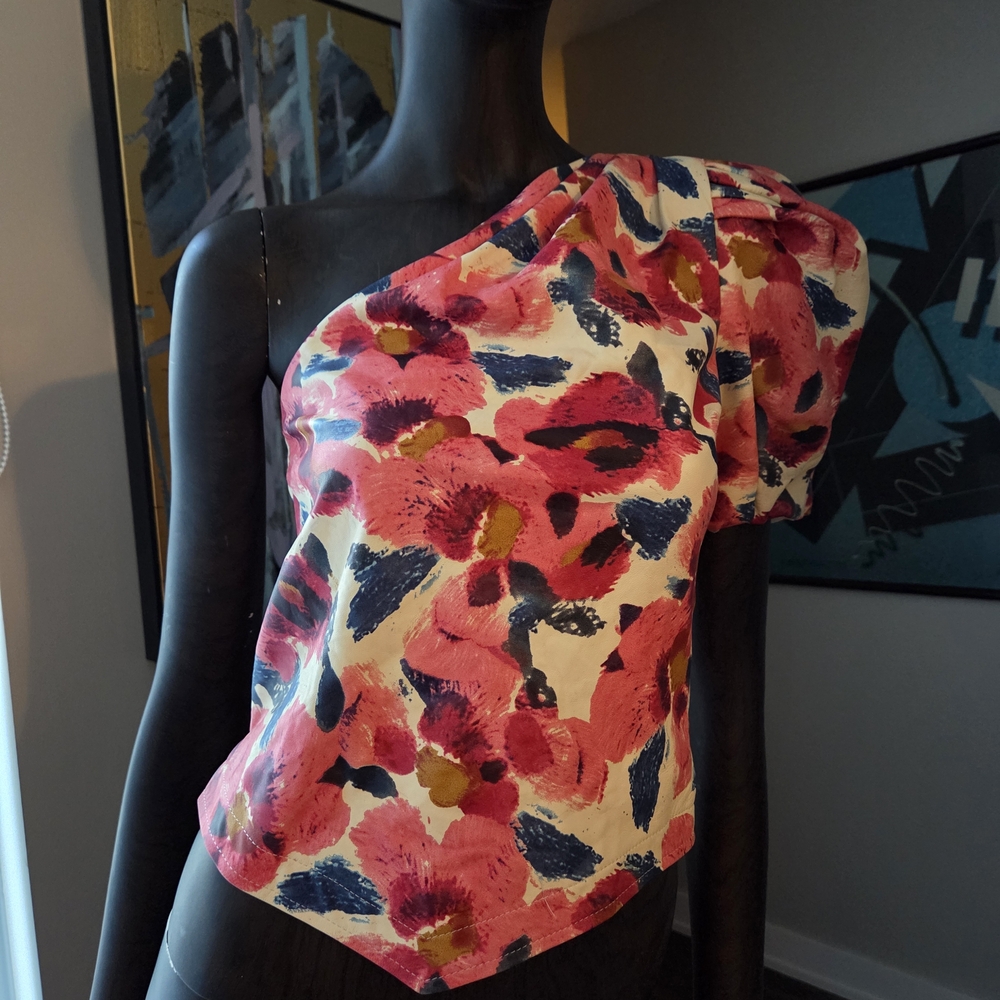Isabel Marant Pink Floral One-Shoulder Crop Top